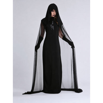 Black Long Hooded Cloak for Carnival