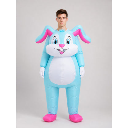Full-body rabbit costume in a cartoon character style for Easter celebrations, costume parties, and performances. The look is done in light blue and white, with a white muzzle and oval belly patch accented by bright pink inner ears, nose, a