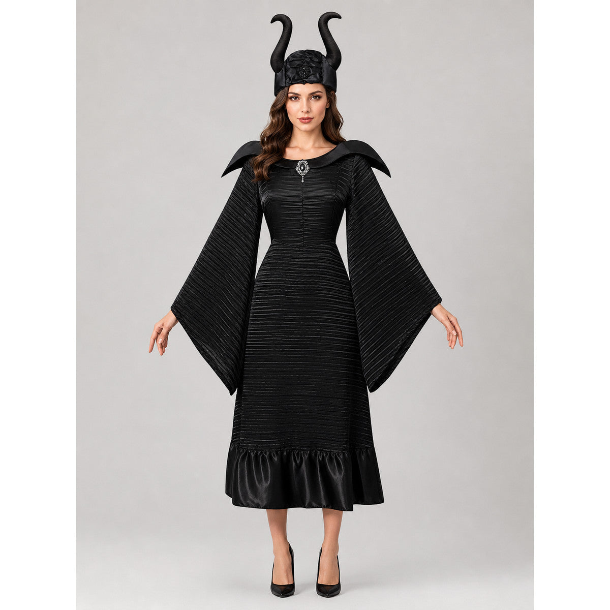 Gothic-Style Cosplay Costume: Dress, Hat, and Cane