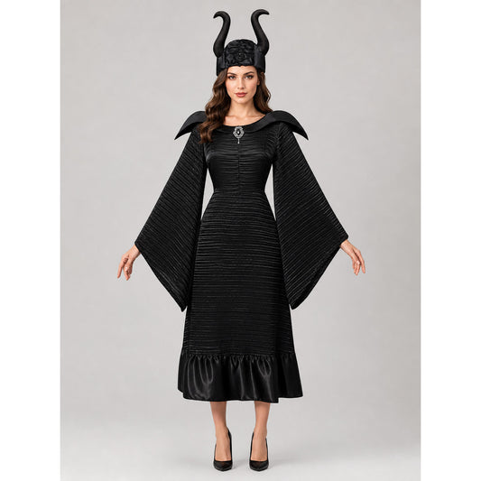 Gothic-Style Cosplay Costume: Dress, Hat, and Cane