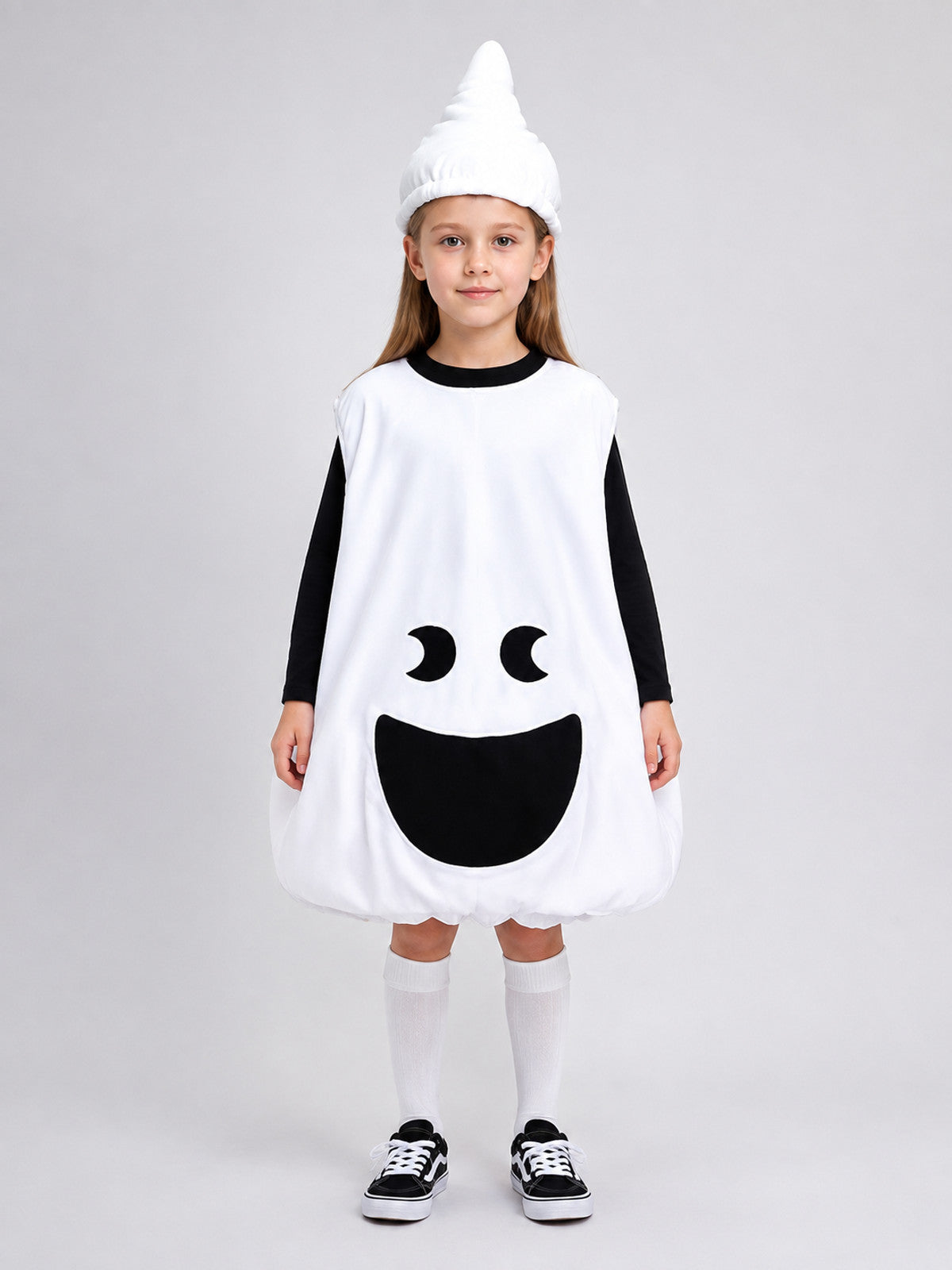 Children's ghost costume with headwear on-model view