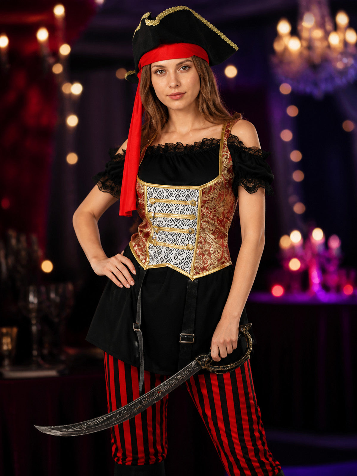 Jack Sparrow-Style Pirate Costume for Halloween on-model view