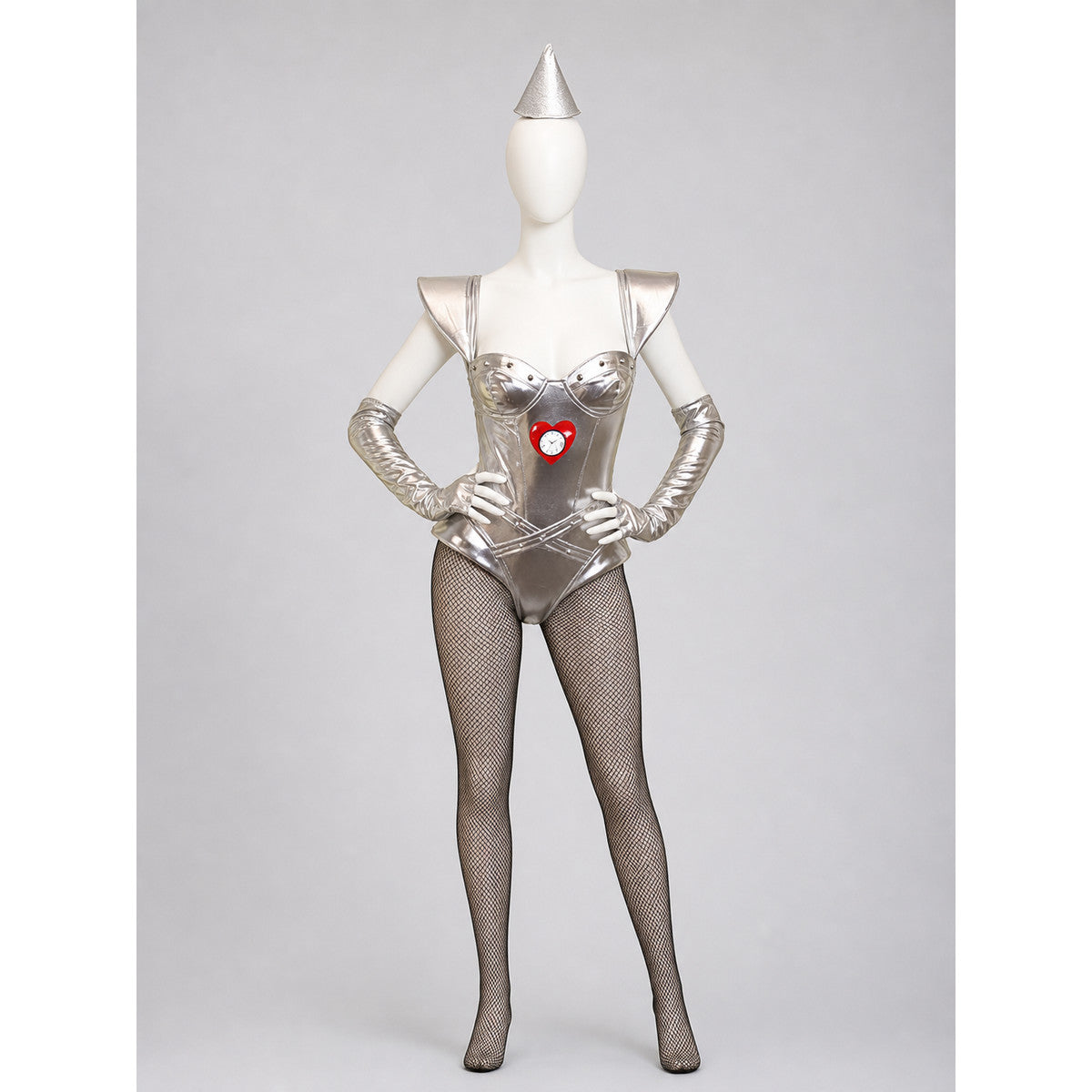 Silver cosplay jumpsuit costume with a heart