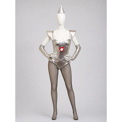Silver cosplay jumpsuit costume with a heart