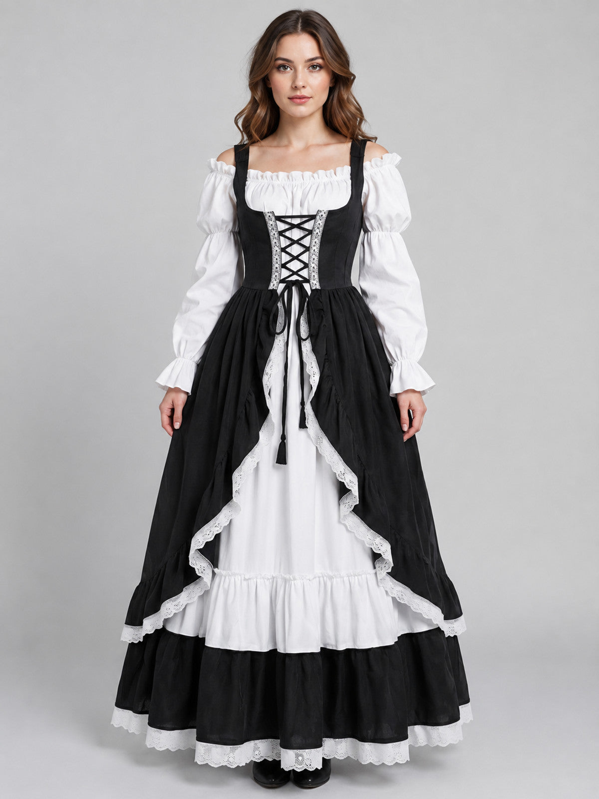 Long Victorian-Style Dress with a Corset Bodice on-model view
