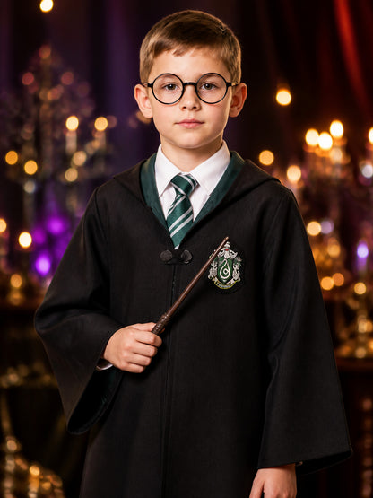 Slytherin Hooded Robe with Tie for Cosplay on-model view