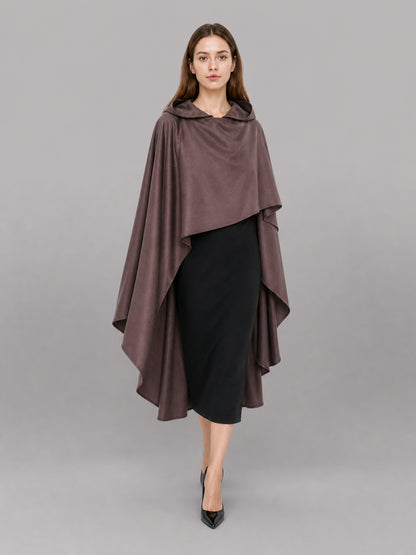 Dark Brown Hooded Carnival Cloak front view