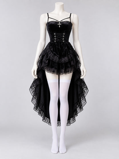 Gothic-style carnival costume with stockings, black