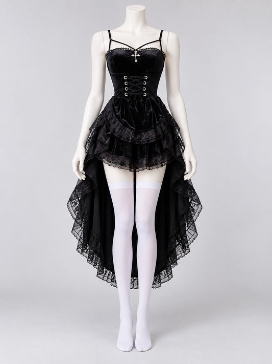 Gothic-style carnival costume with stockings, black