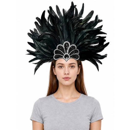 Black Feather and Sequin Headpiece