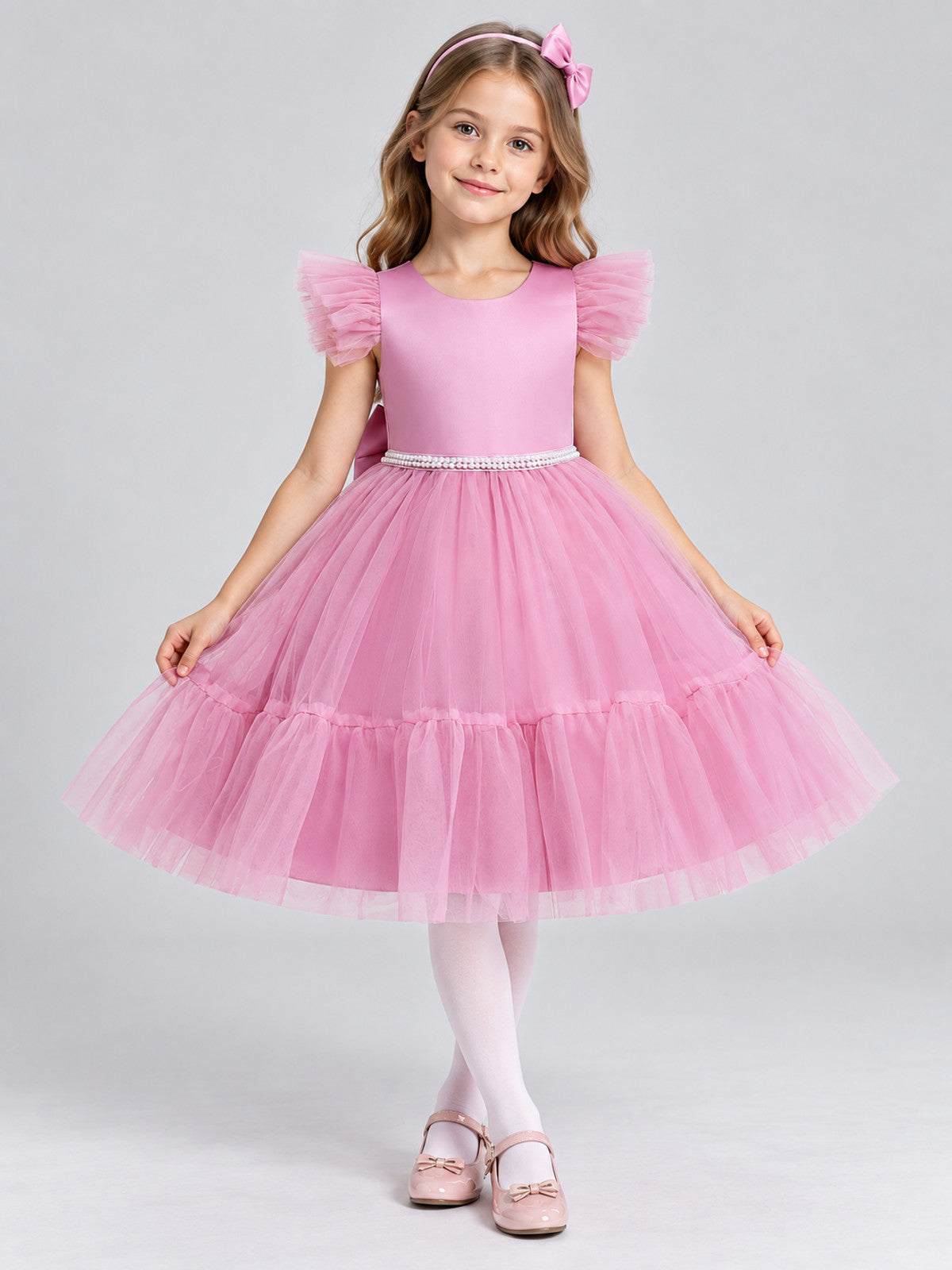 Dusty Pink Children's Party Dress with Bow