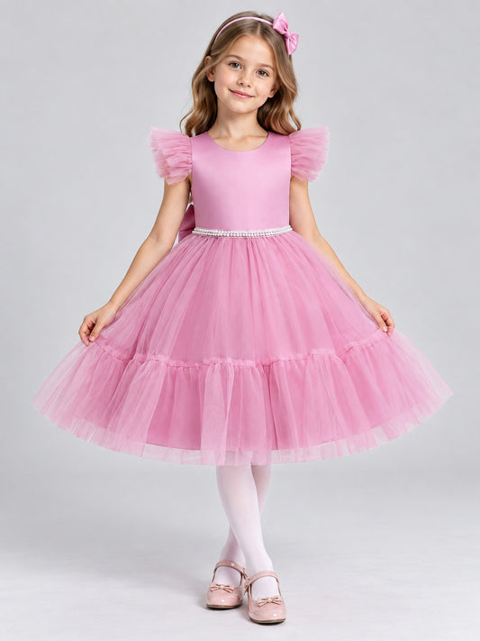 Dusty Pink Children's Party Dress with Bow