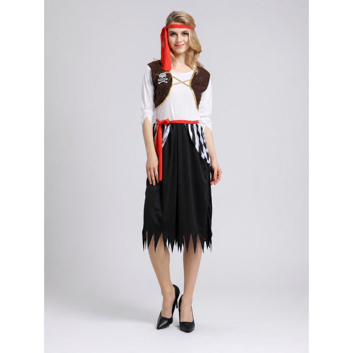 Pirate Costume with Headband and Belt on-model view
