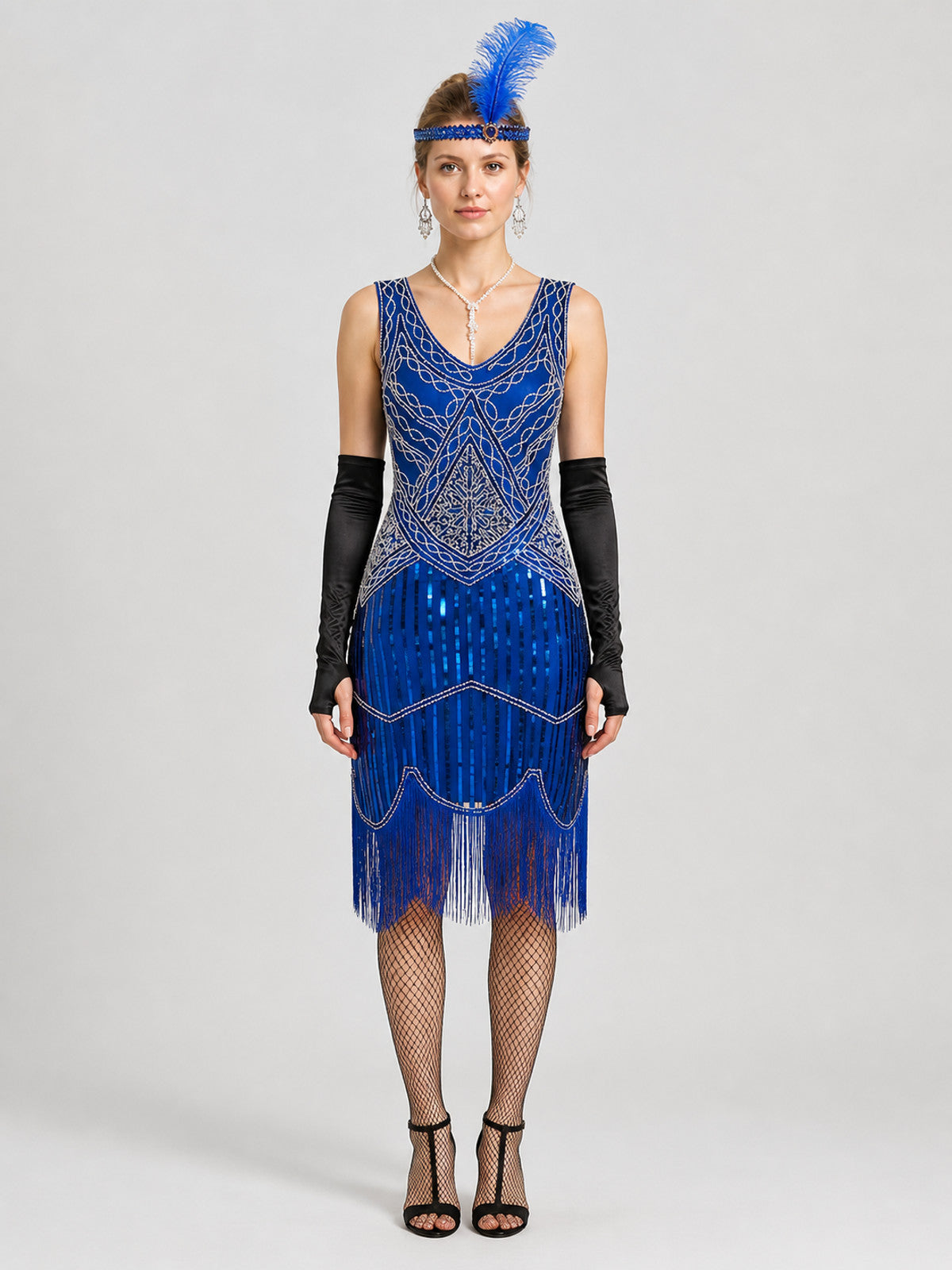1920s Retro Sequin and Fringe Dress on-model view