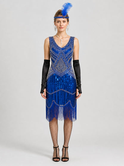 1920s Retro Sequin and Fringe Dress on-model view