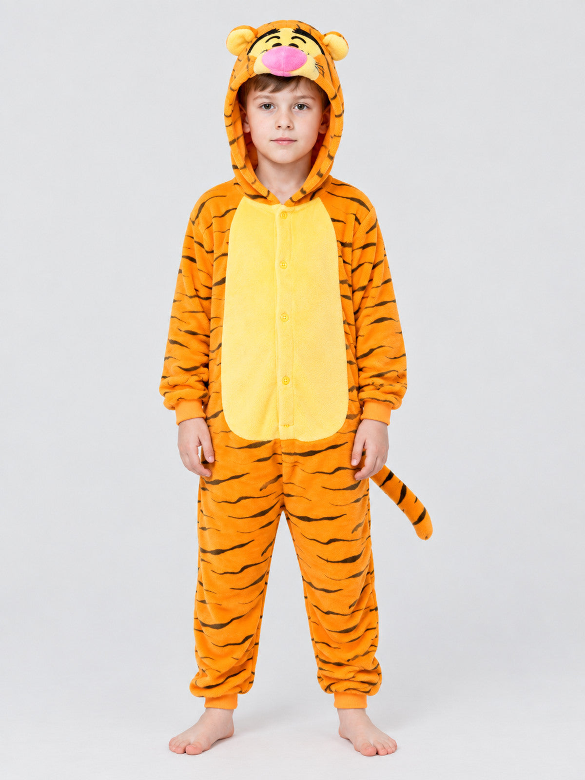 Flannel Pajama Jumpsuit with Tiger Hood and Tail