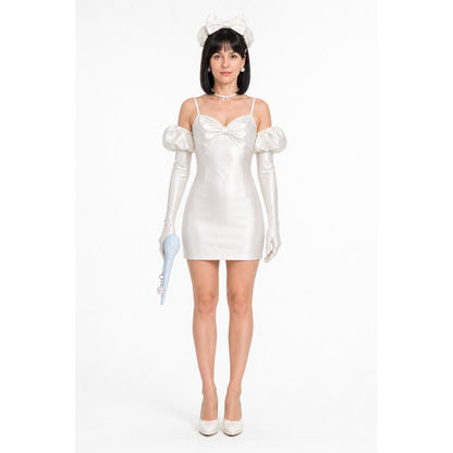 Cosplay Costume: White Dress with Bow and Black Wig main product view