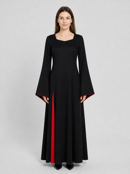 Morticia Cosplay Dress, Black and Red, Gothic on-model view