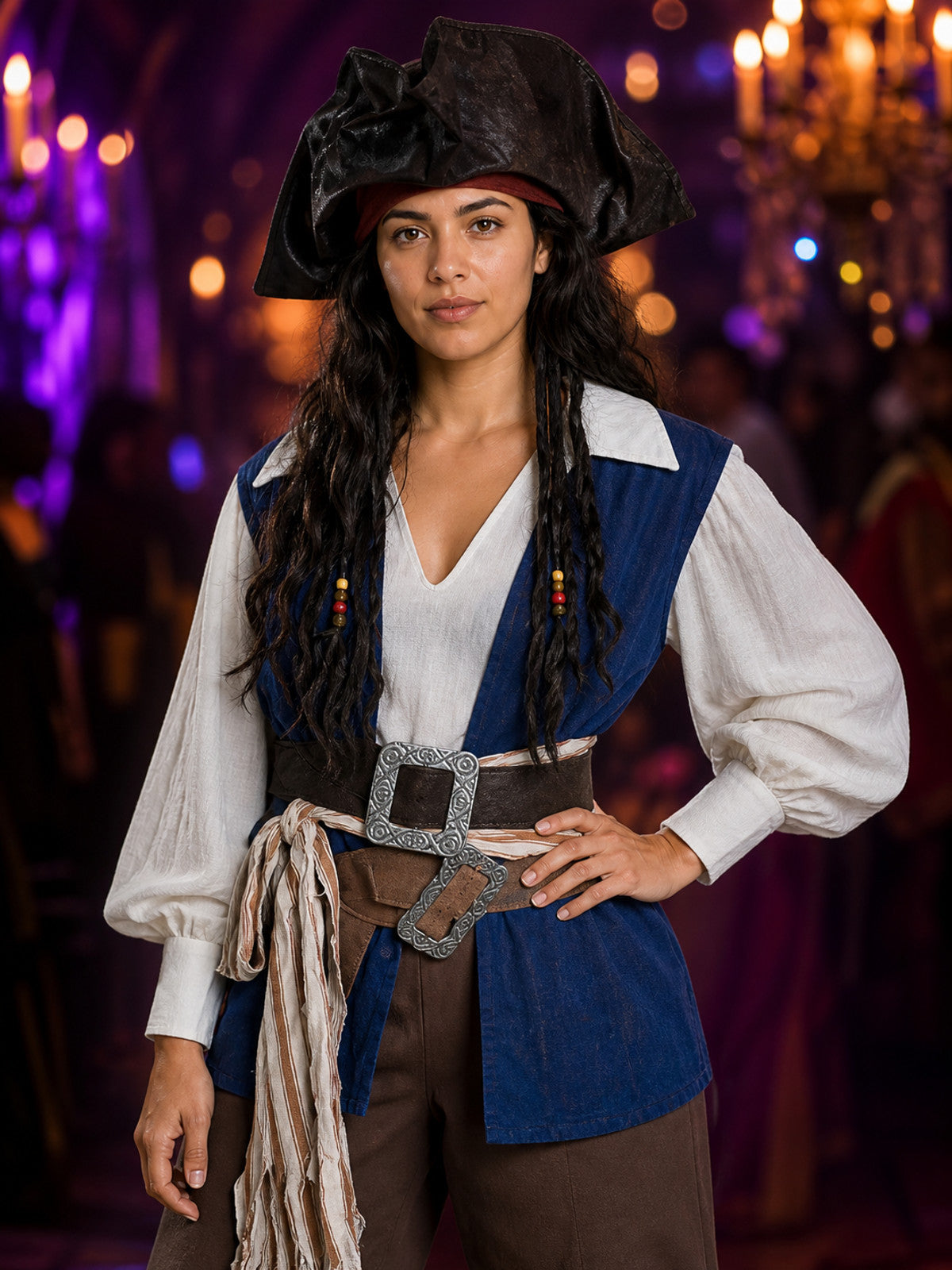 Blue Pirate Costume with Hat for Carnival and Halloween on-model view