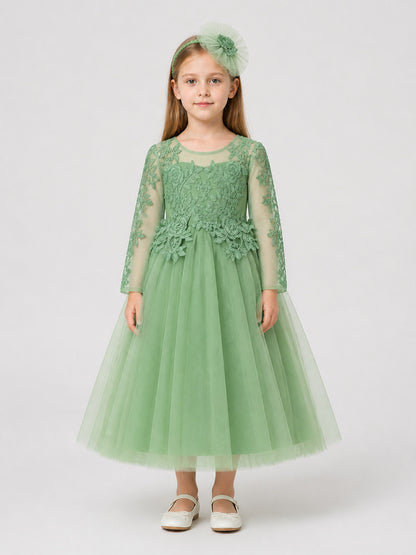 Embroidered Princess Dress with Full Skirt and Headband on-model view