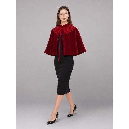 Red Decorative Costume Cloak with Wide Sleeves front view