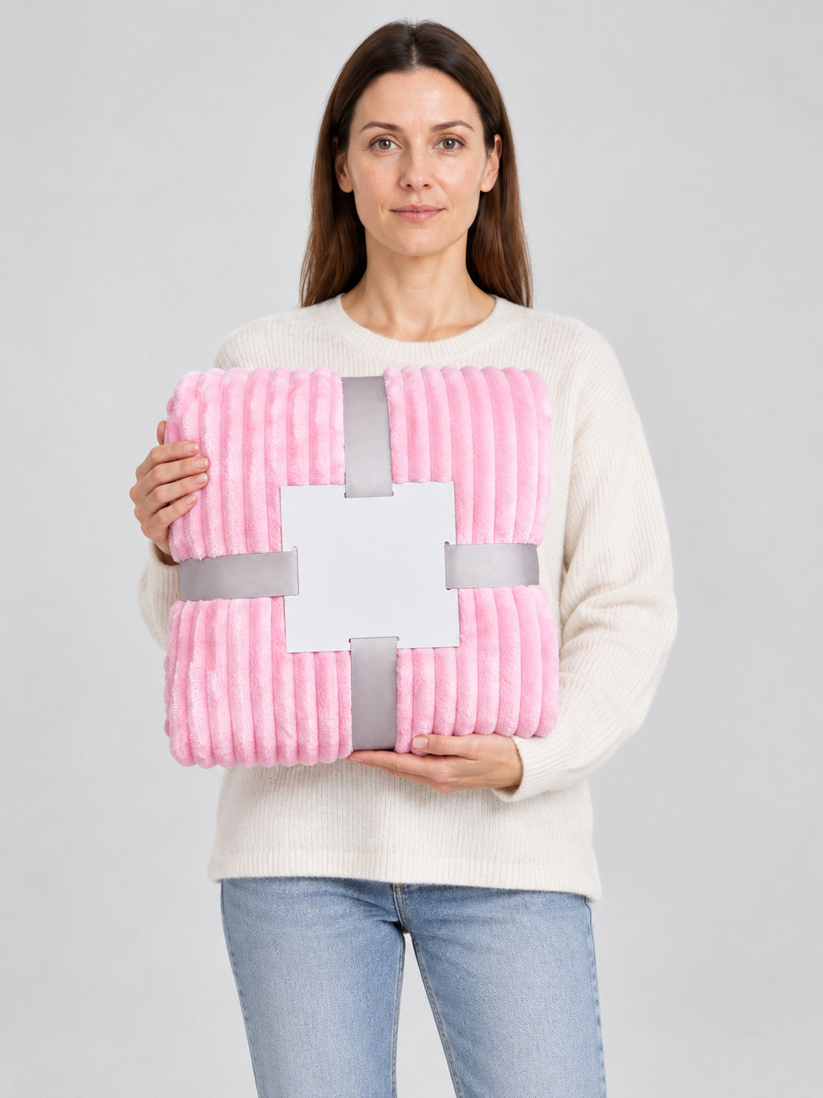 Pink Fleece Blanket with Lengthwise Waves