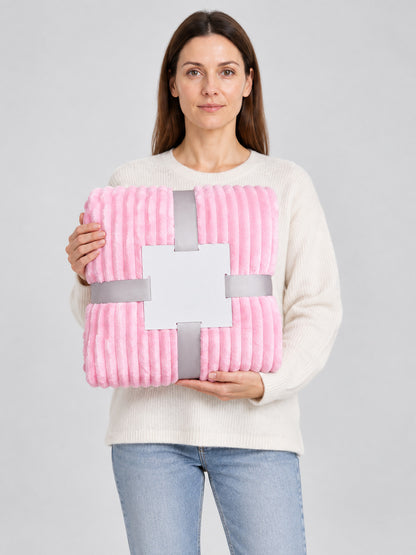 Pink Fleece Blanket with Lengthwise Waves