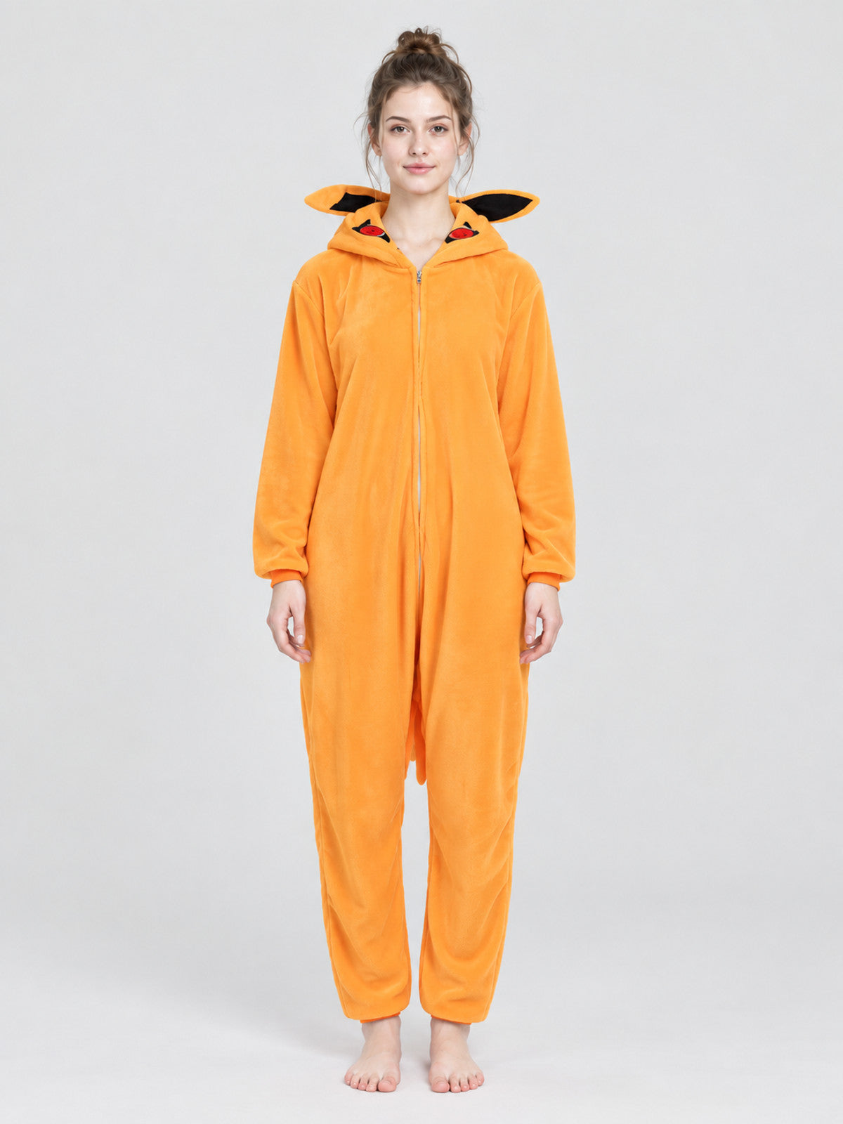 Orange Kigurumi Pajama with Hood and Decorative Ears