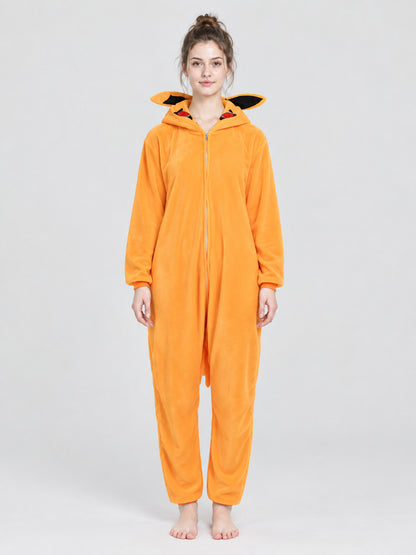 Orange Kigurumi Pajama with Hood and Decorative Ears