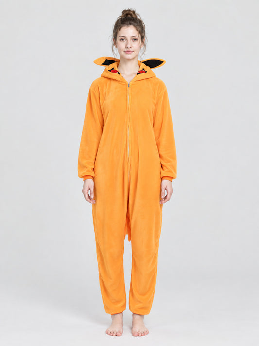 Orange Kigurumi Pajama with Hood and Decorative Ears