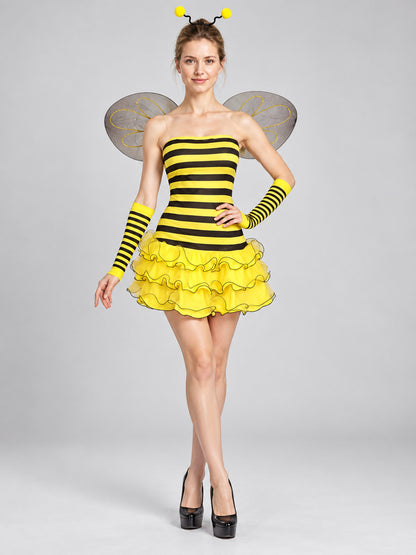Yellow-and-Black Bee Costume with Wings on-model view