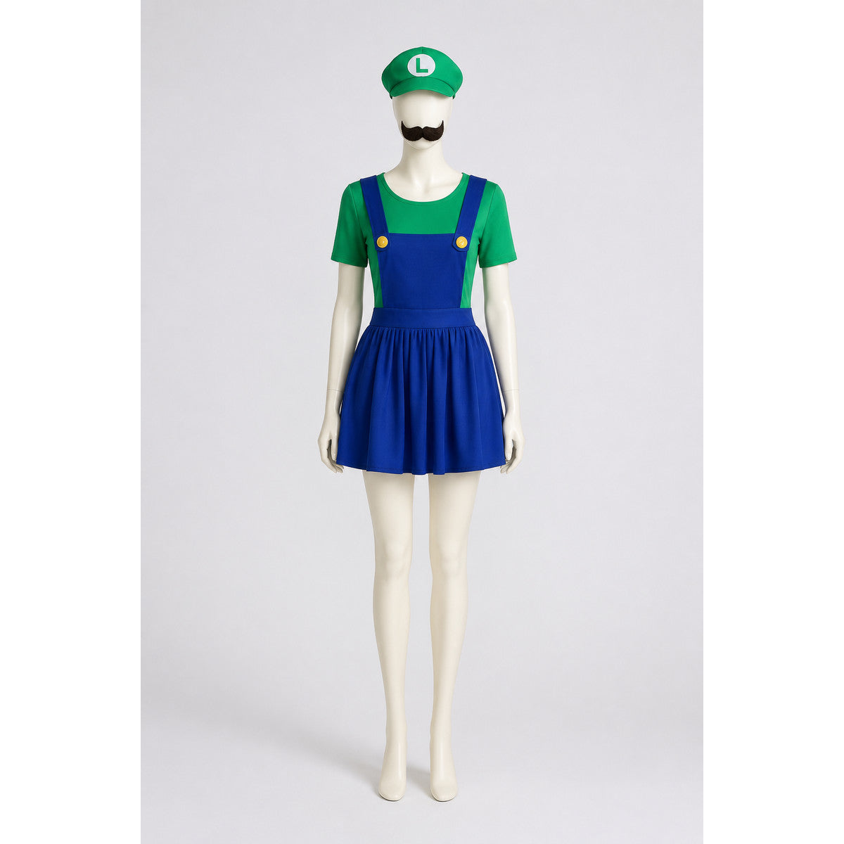 Luigi Costume Jumpsuit with Hat and Beard for Halloween main product view