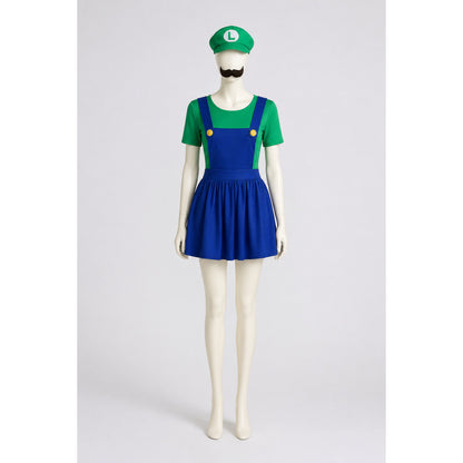 Luigi Costume Jumpsuit with Hat and Beard for Halloween main product view