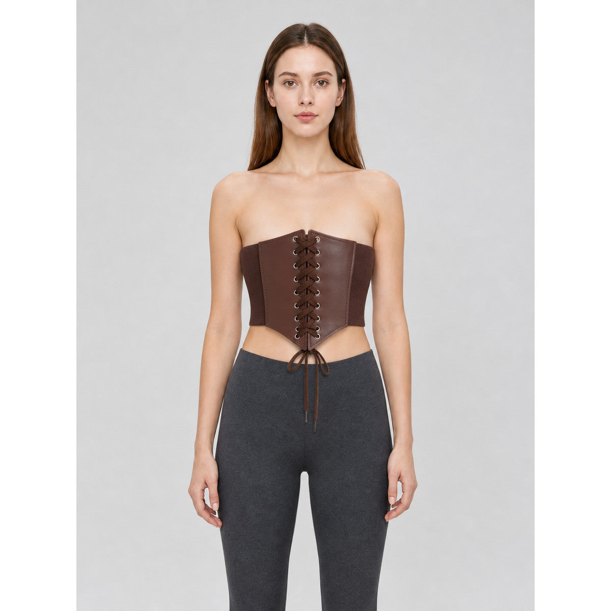 Wide Brown Lace-Up Corset Belt