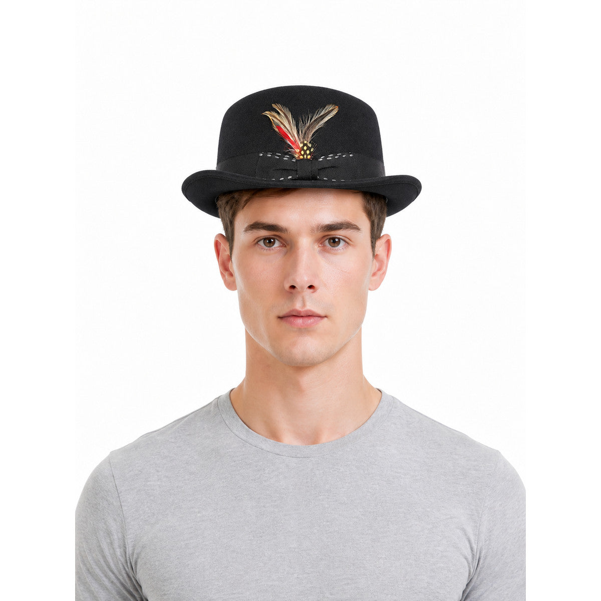 Carnival Fedora Hat with Feathers and a Wide Brim