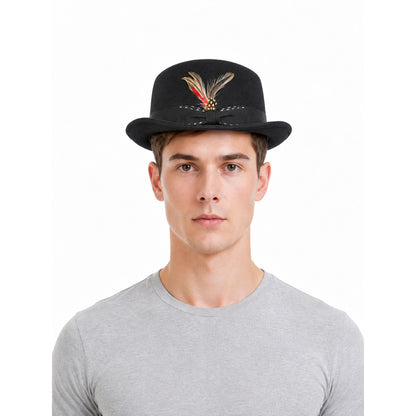 Carnival Fedora Hat with Feathers and a Wide Brim