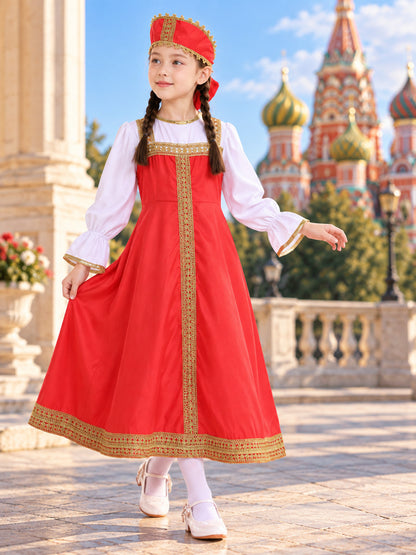 Red Dress with Headpiece and Gold Braid main product view