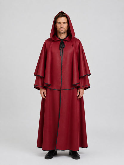 Dark Red Hooded Halloween Cosplay Cloak on-model view