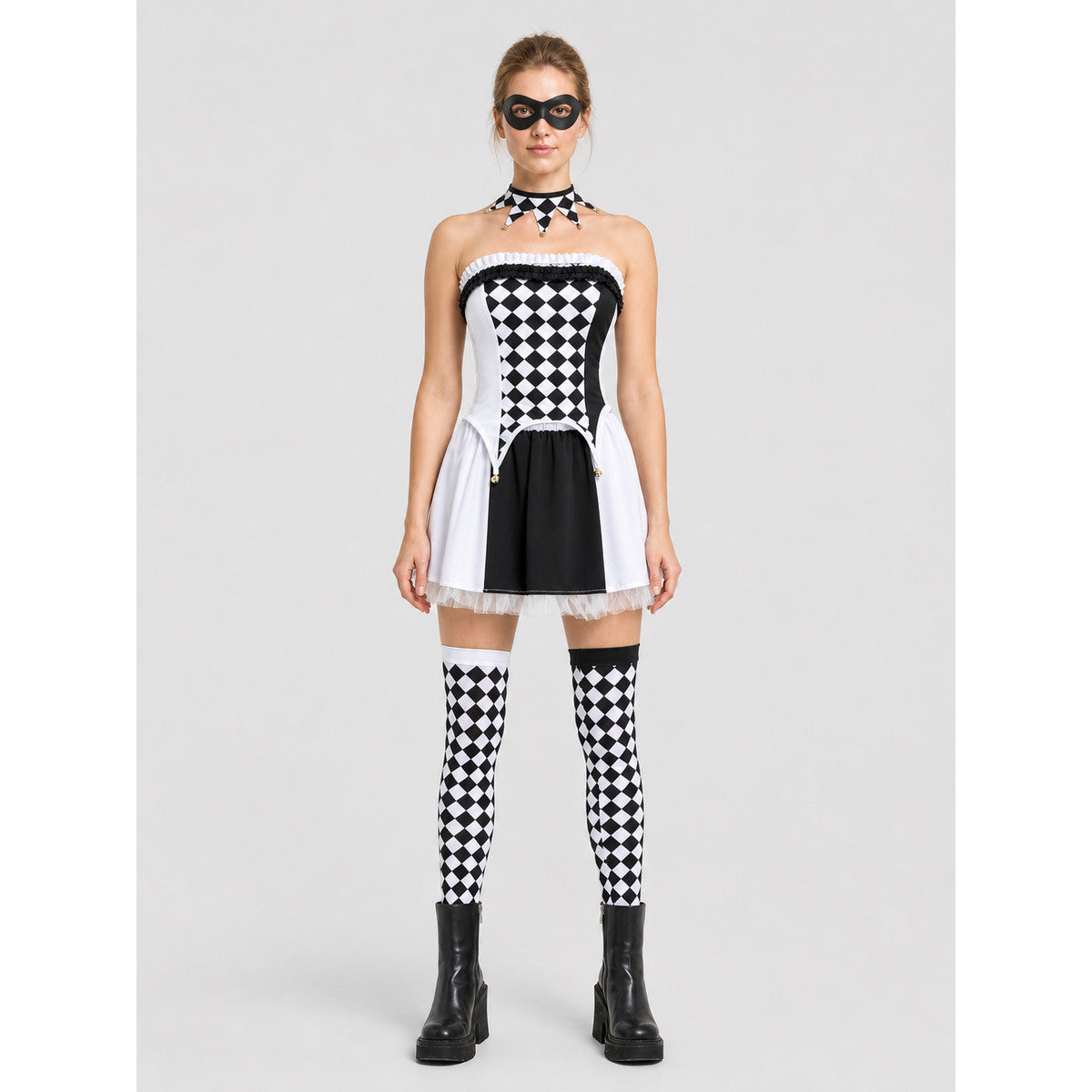 Clown Costume with Black-and-White Diamonds and Apron