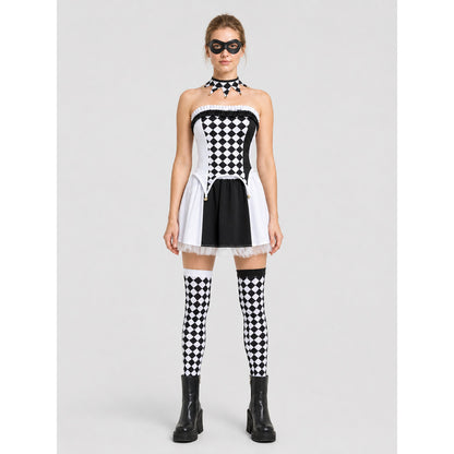 Clown Costume with Black-and-White Diamonds and Apron
