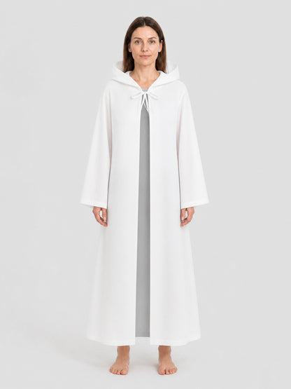 White Long Hooded Cosplay Robe on-model view