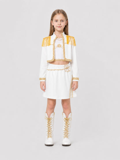 Children’s Stage Costume, White with Gold, Three-Piece Set on-model view