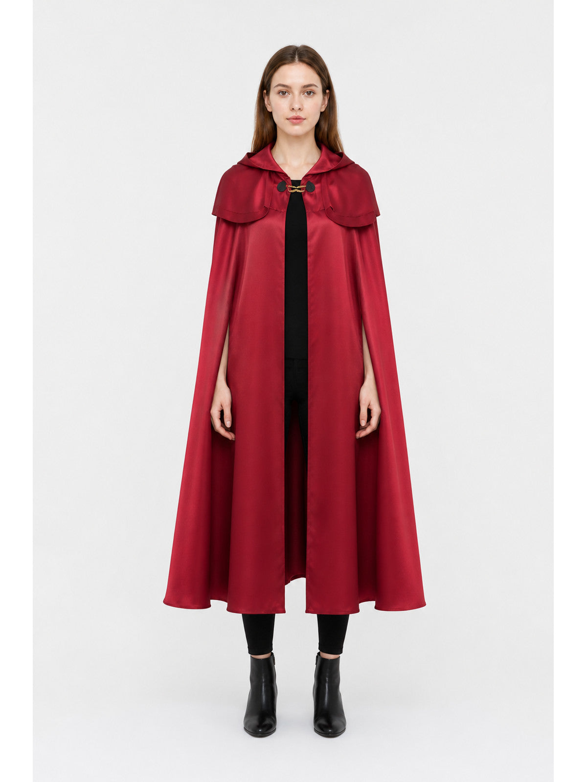 Red Long Hooded Cloak with Pendant main product view