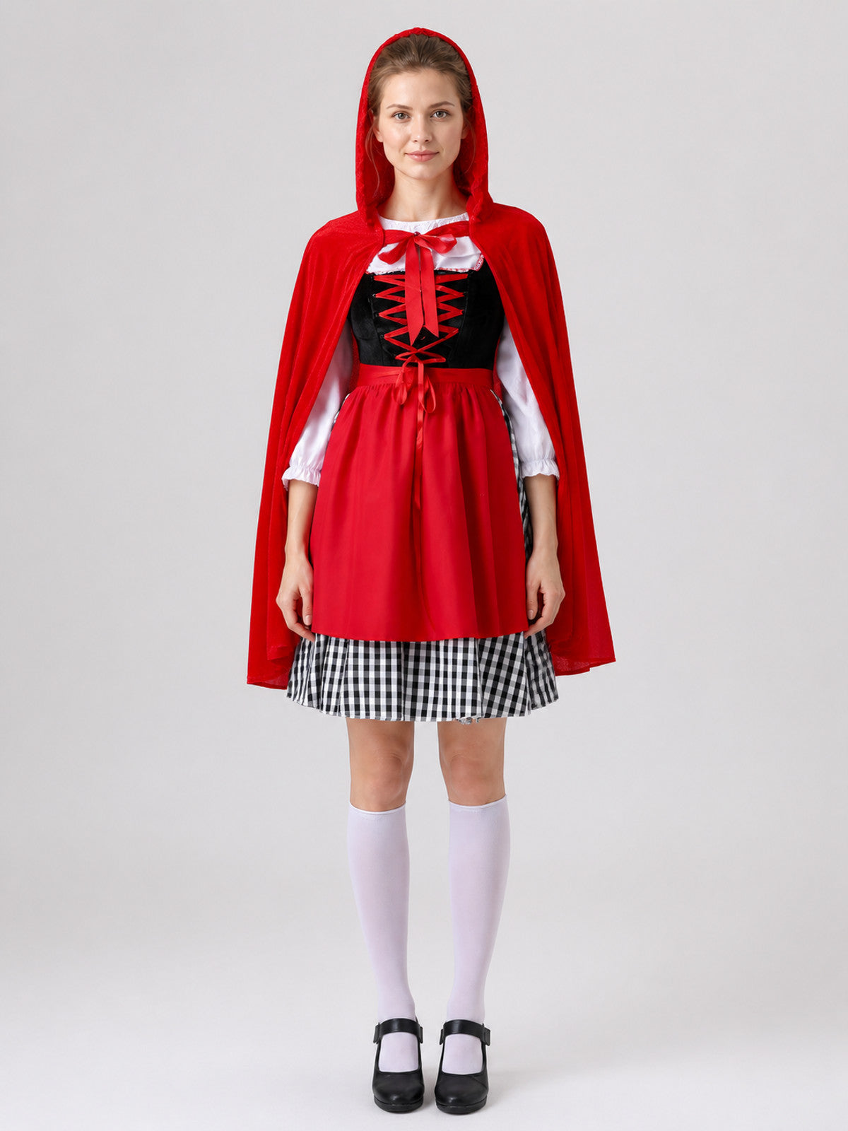Halloween Red Riding Hood Cosplay Costume on-model view