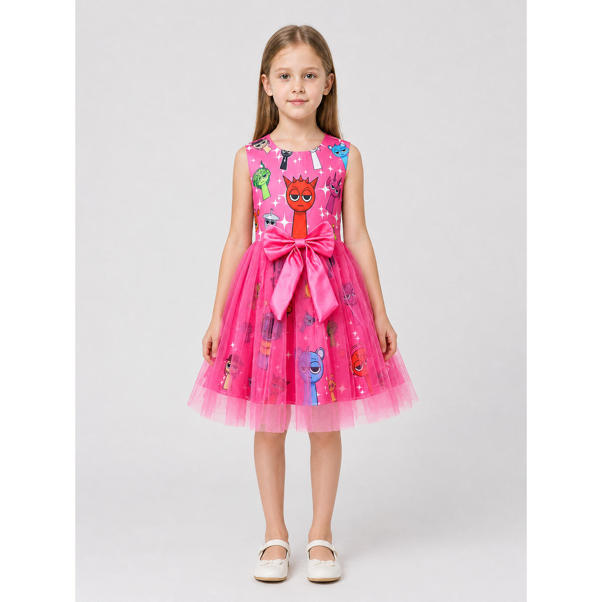 Sprunki Cosplay Dress with Full Tulle Skirt and Bow on-model view