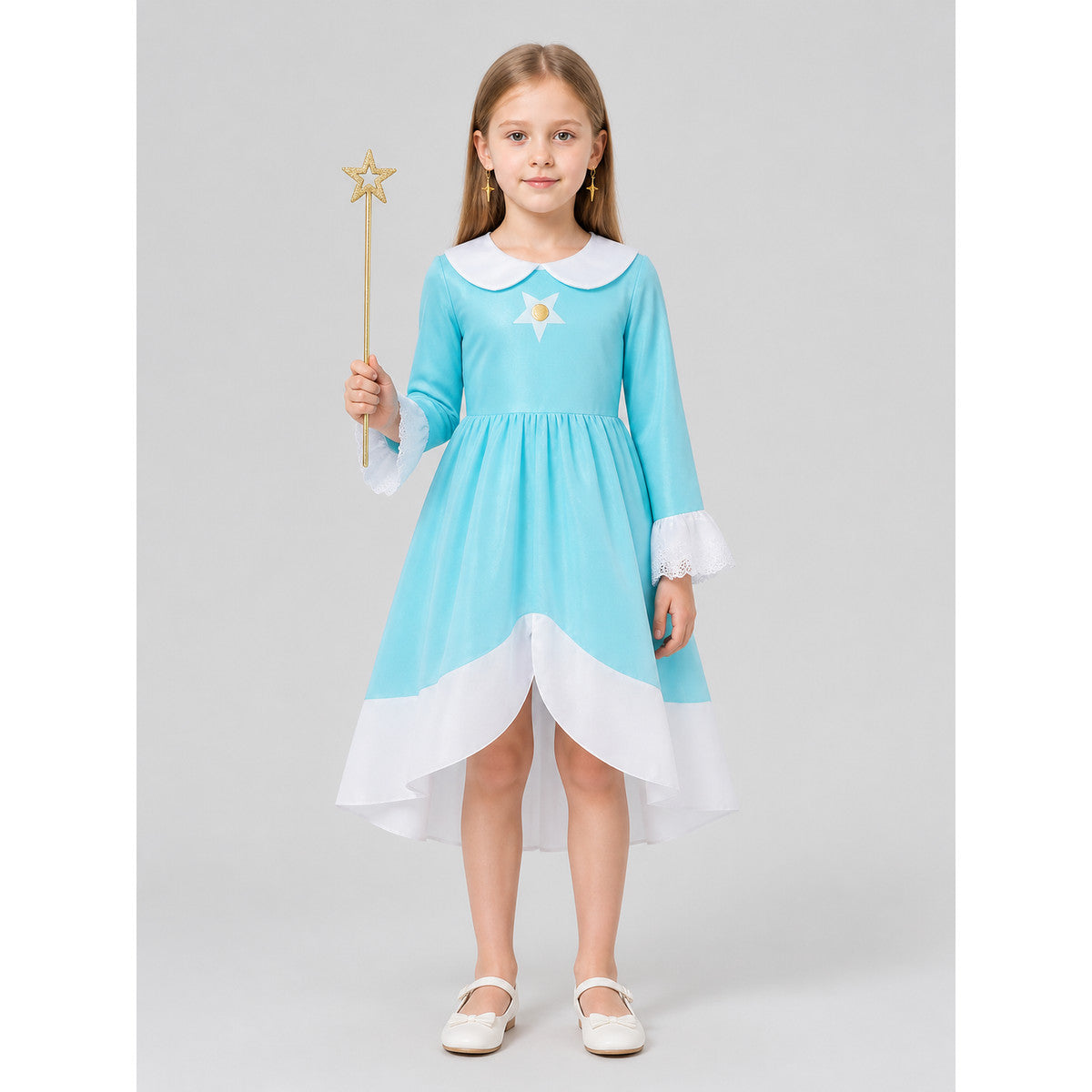 Children's Princess Costume with Star Pattern for Halloween on-model view