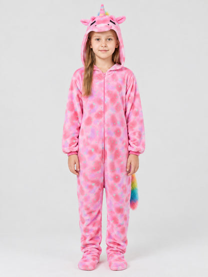 Kids' Hooded Unicorn Jumpsuit Pajama, Pink