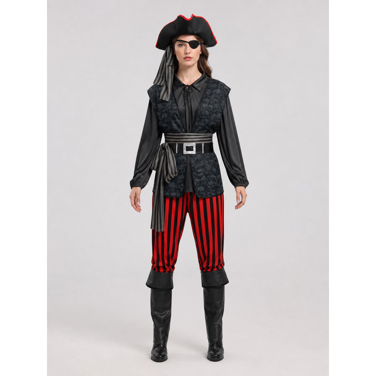 Pirate Costume with Hat and Eye Patch front view