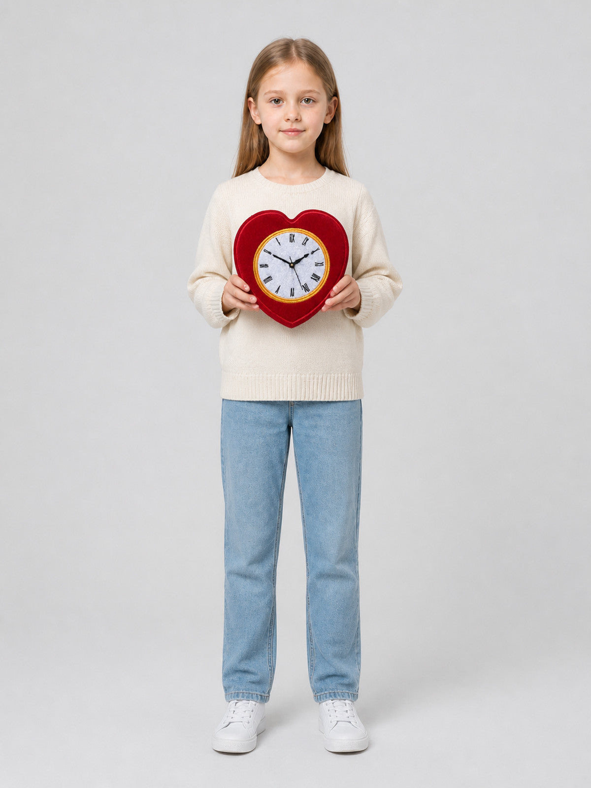 Heart-Shaped Wall Clock with Roman Numerals on-model view