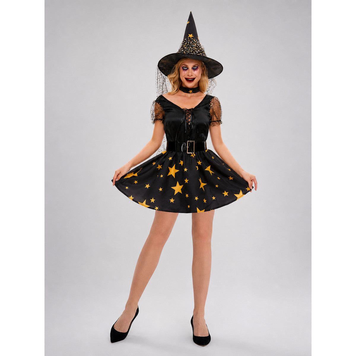 Black Witch Cosplay Dress with Stars